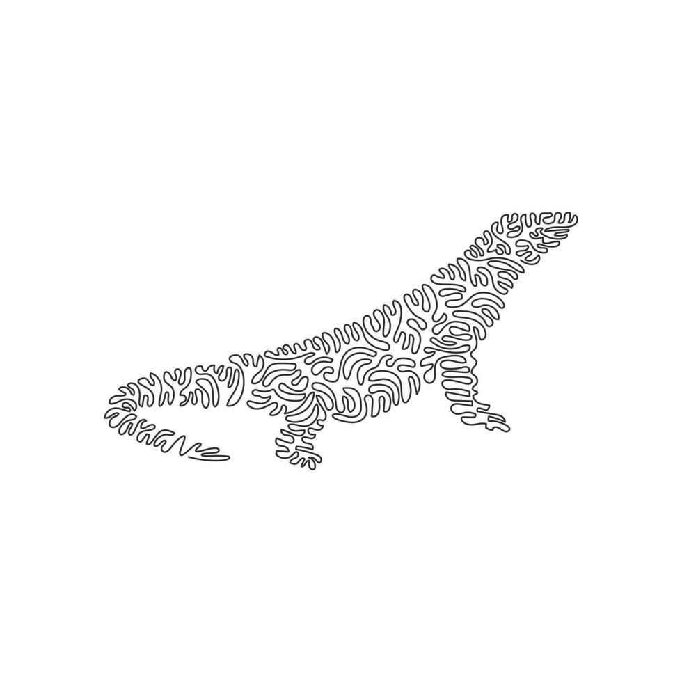 Single one line drawing of creepy komodo dragon abstract art. Continuous line draw graphic design vector illustration of large, muscular tail for icon, symbol, company logo, poster wall decor