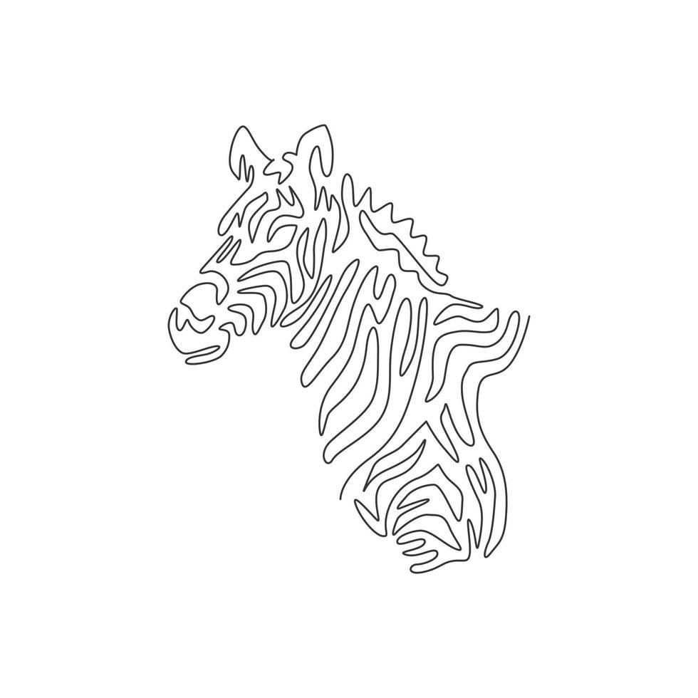Single one curly line drawing of funny zebra abstract art. Continuous line draw graphic design vector illustration of zebra stripes unique for icon, symbol, company logo, and poster wall decor