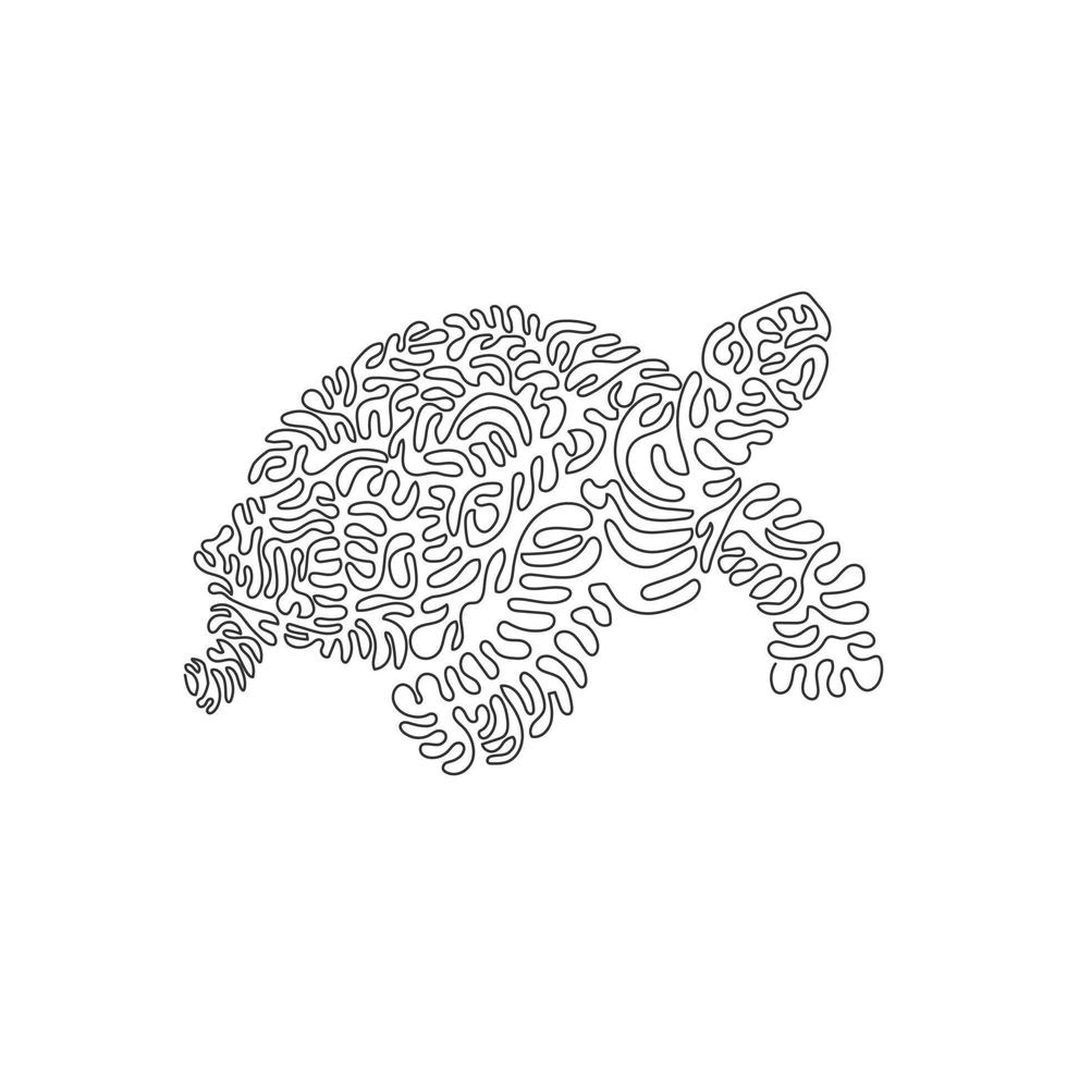 Single curly one line drawing of hard, rounded shell reptile abstract art. Continuous line draw graphic design vector illustration of tortoises feet stumpy for icon, symbol, company logo, wall decor