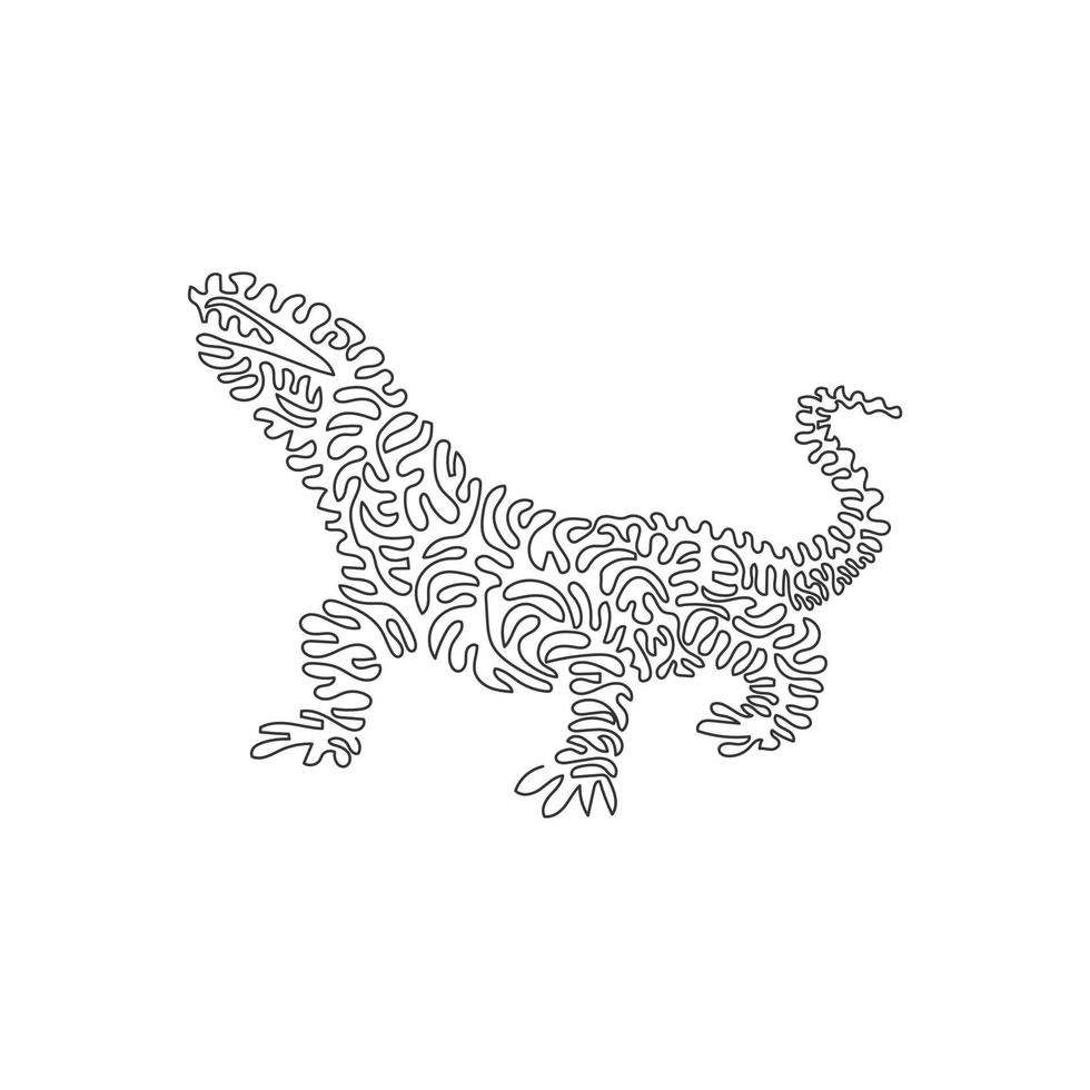 Continuous curve one line drawing of ferocious predators curve abstract art. Single line editable stroke vector illustration of komodo powerful claws for logo, wall decor, poster print decoration