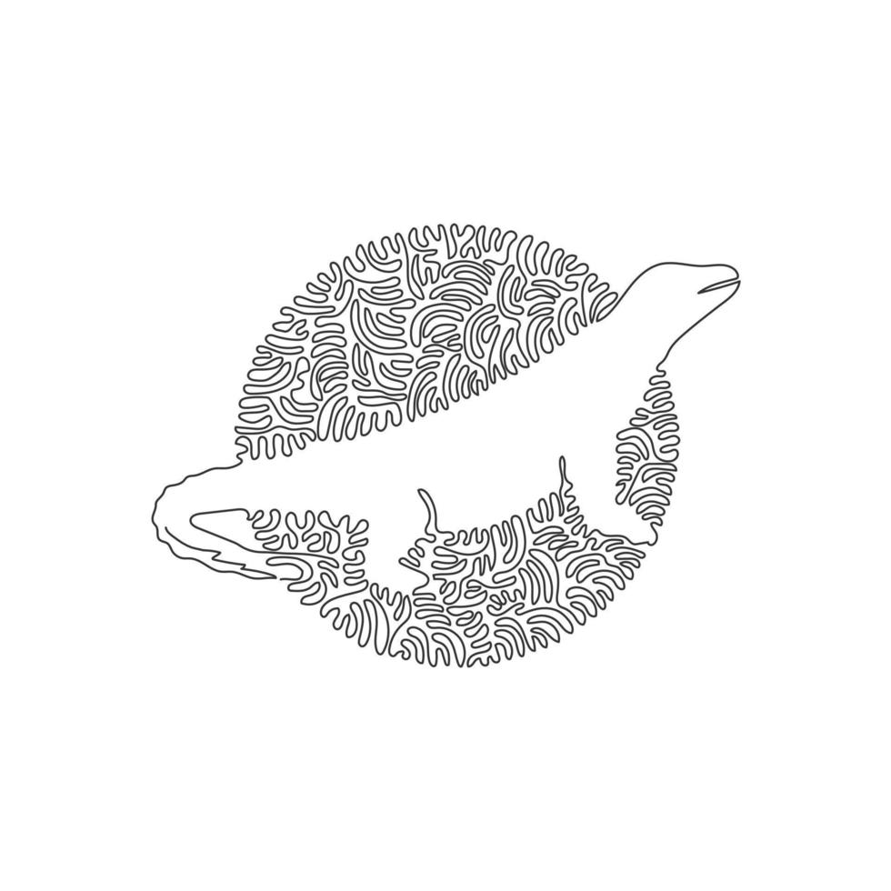 Single swirl continuous line drawing of predatory reptile abstract art. Continuous line draw graphic design vector illustration style of large komodo dragon for icon, minimalism modern wall decor