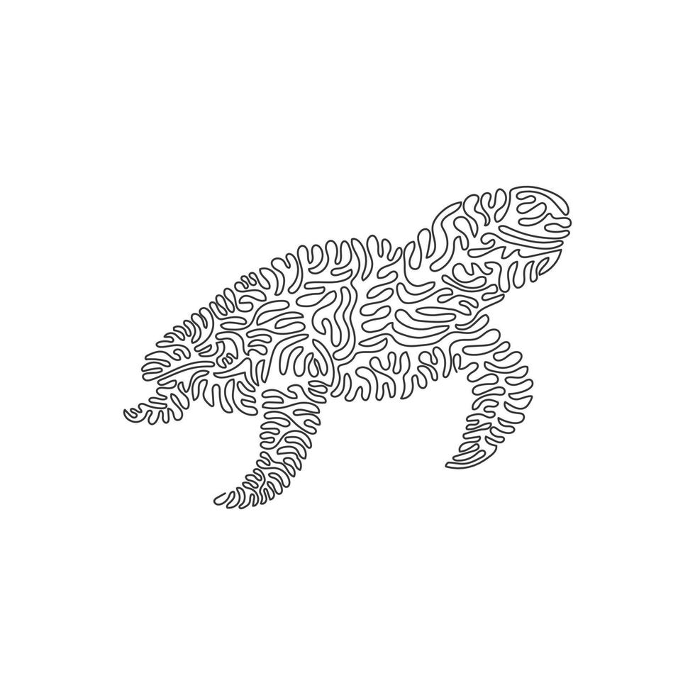 Continuous curve one line drawing of beautiful turtle curve abstract art. Single line editable stroke vector illustration of incredible unique reptiles for logo, wall decor and poster print decoration