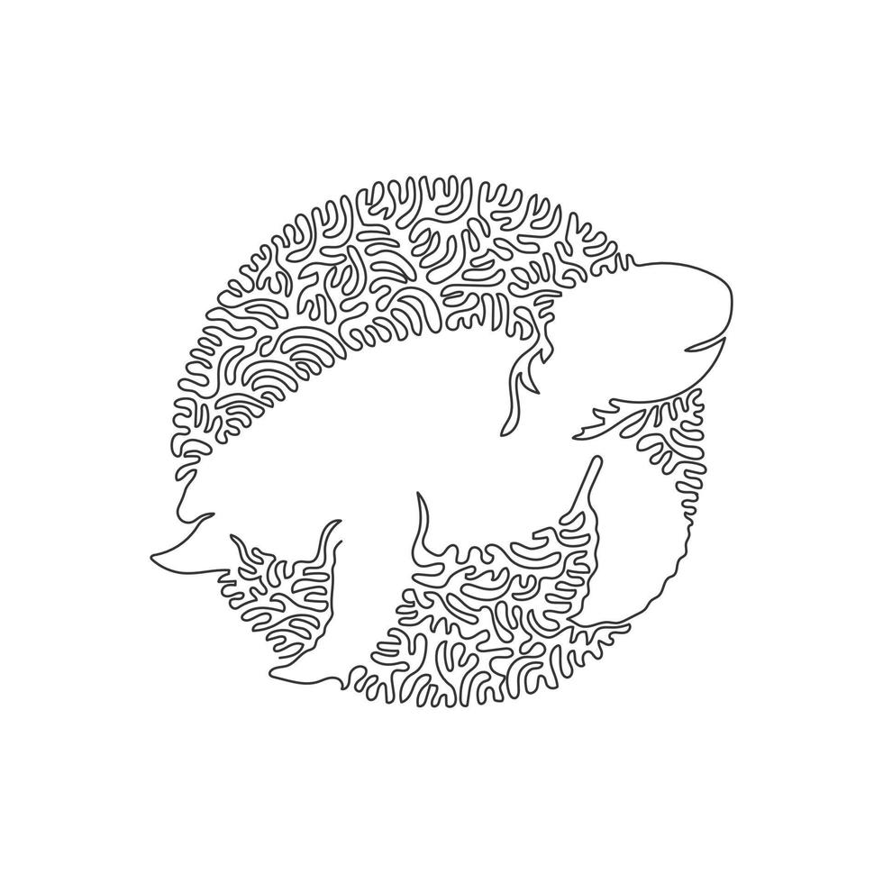 Continuous one curve line drawing of funny turtle abstract art in circle. Single line editable stroke vector illustration of hidden-necked turtles for logo, wall decor and poster print decoration