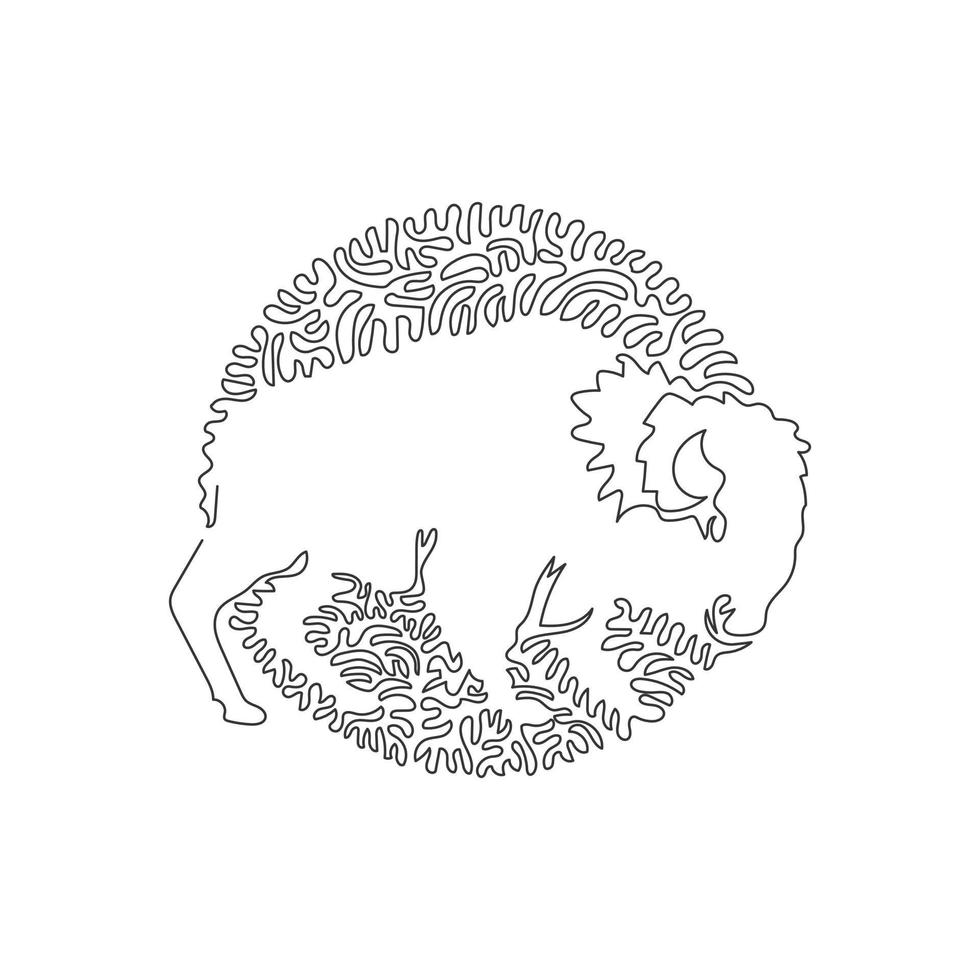 curva continua dibujo de una línea de arte abstracto de bisonte de pie en círculo. ilustración de vector de trazo editable de una sola línea de bisonte mamífero rebelde para logotipo, decoración de pared y decoración de impresión de póster