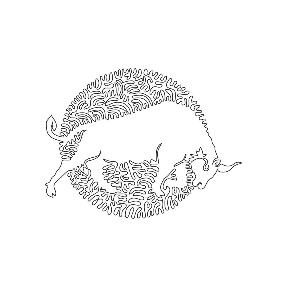 Single one curly line drawing of ferocious bulls abstract art. Continuous line draw graphic design vector illustration of bulls very muscular for icon, symbol, company logo, and wall print decor