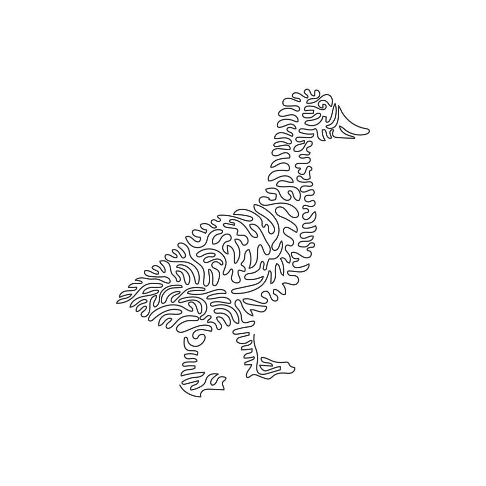 Single curly one line drawing of cute duck. Continuous line draw graphic design vector illustration of adorable duck for icon, symbol, company logo, poster wall decor