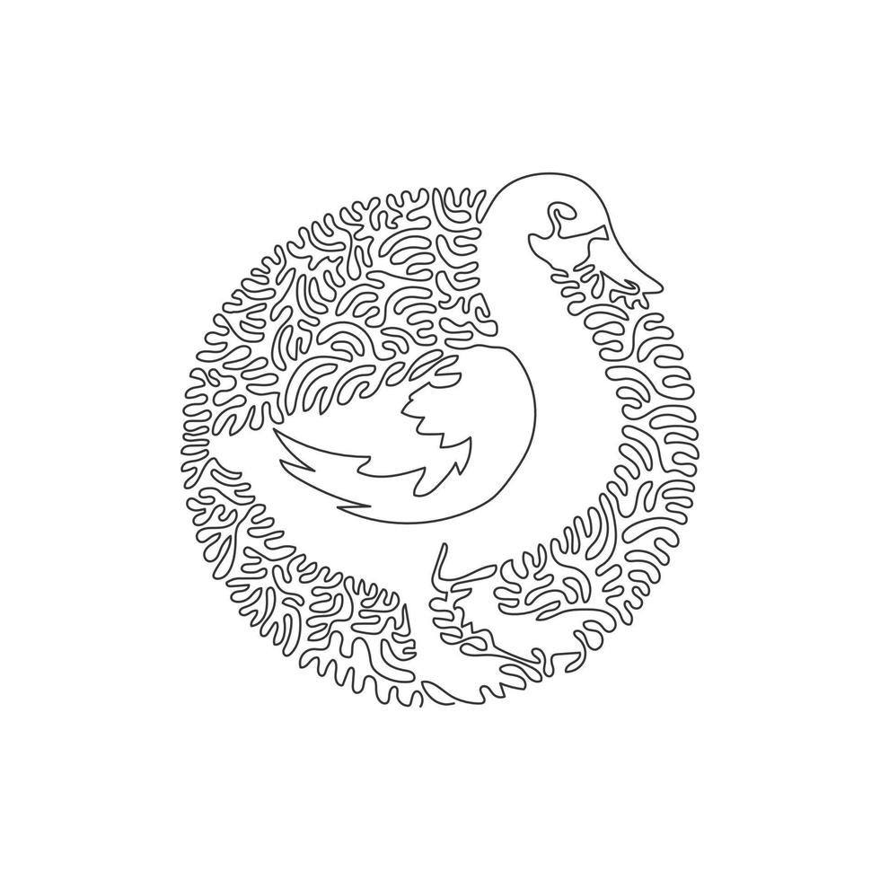 dibujo continuo de una línea curva de pato gracioso. arte abstracto en círculo. ilustración de vector de trazo editable de una sola línea de mascotas amigables animales para logotipo, decoración de pared y decoración de impresión de póster