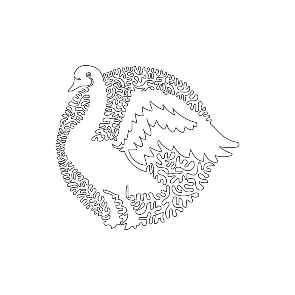 arte abstracto de dibujo de una sola línea rizada. hermosa envergadura de cisne. dibujo de línea continua ilustración de vector de diseño gráfico de lindo animal doméstico para icono, símbolo, logotipo de empresa, decoración de pared de póster