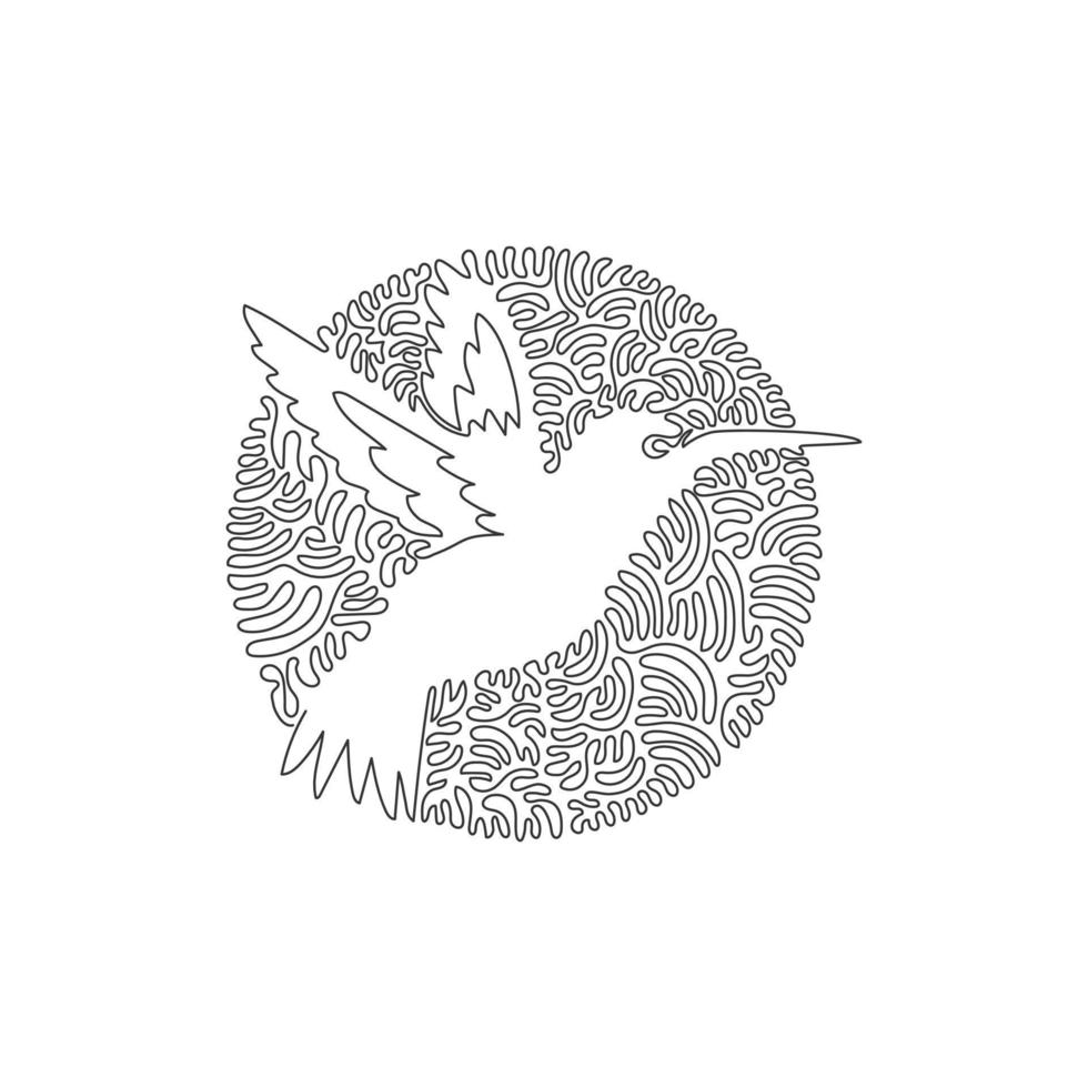 Continuous curve one line drawing. Hummingbird, with tongue extended.  Abstract art in circle. Single line editable stroke vector illustration of cute hummingbird for logo, poster print decoration