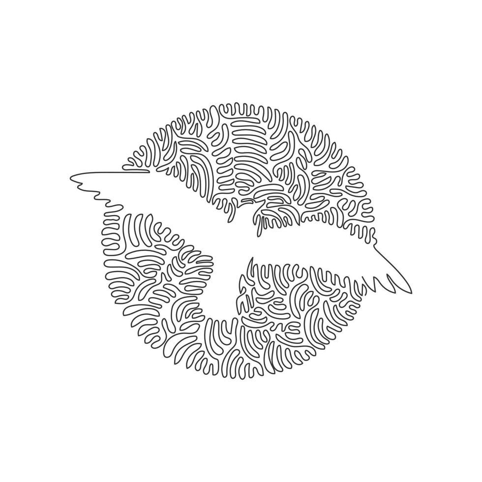 Continuous one curve line drawing of beautiful gulls. Abstract art in circle. Single line editable stroke vector illustration of long wings gulls for logo, wall decor, poster print decoration