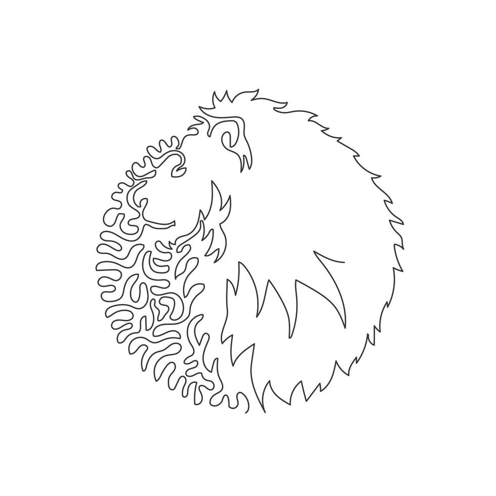 Single one curly line drawing of scary lion. Abstract art. Continuous line draw graphic design vector illustration of muscular lion with a large mane for icon, symbol, company logo, wall decor