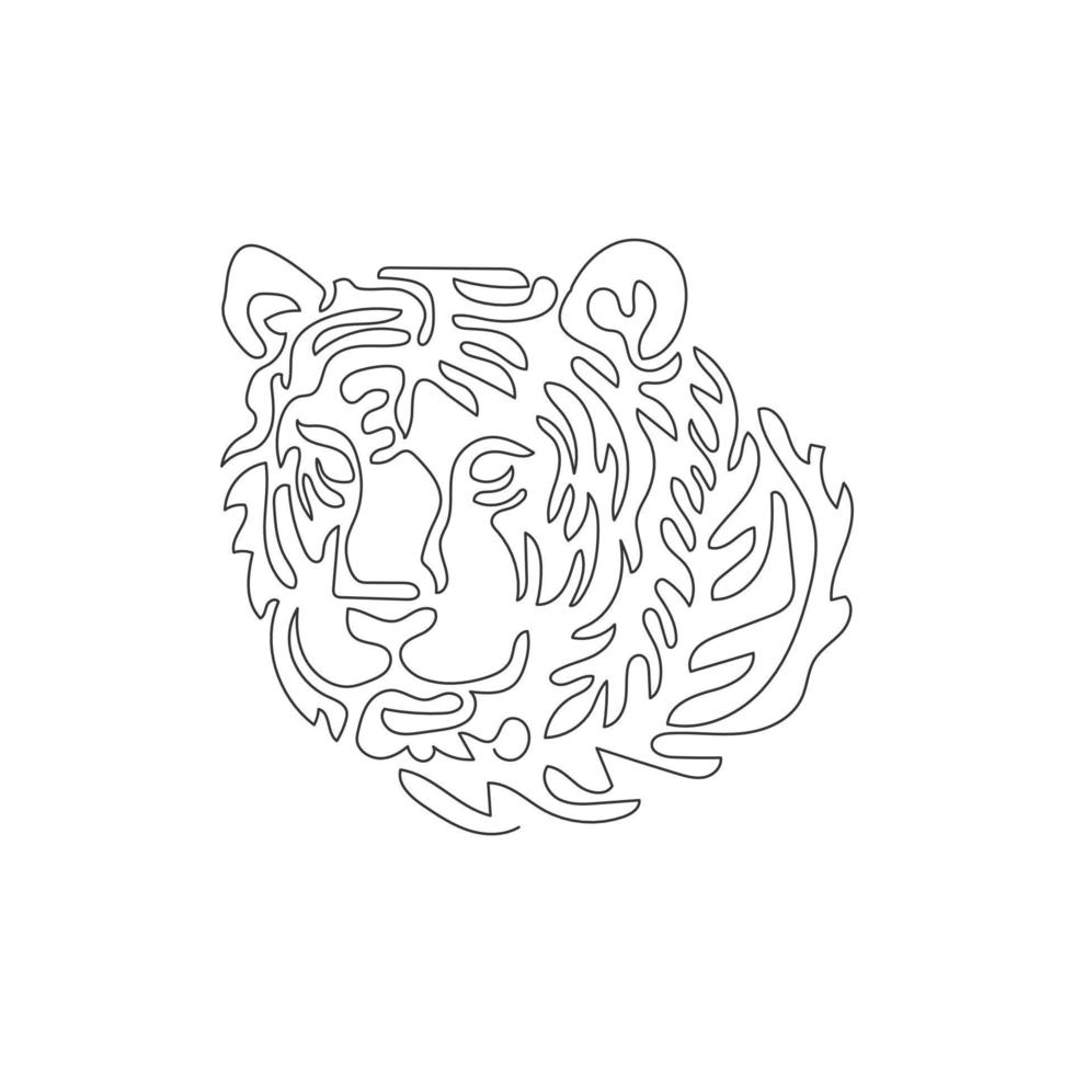 Single one curly line drawing. Scary tiger face abstract art. Continuous line draw graphic design vector illustration of carnivore mammal for icon, symbol, company logo, poster print decoration