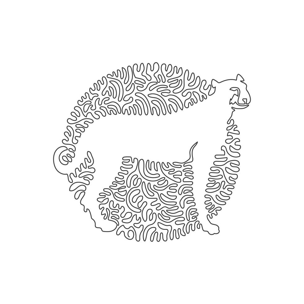 Continuous one curve line drawing. Agile body of the cheetah. Abstract art in circle. Single line editable stroke vector illustration of carnivore animal for logo, wall decor, poster print decoration