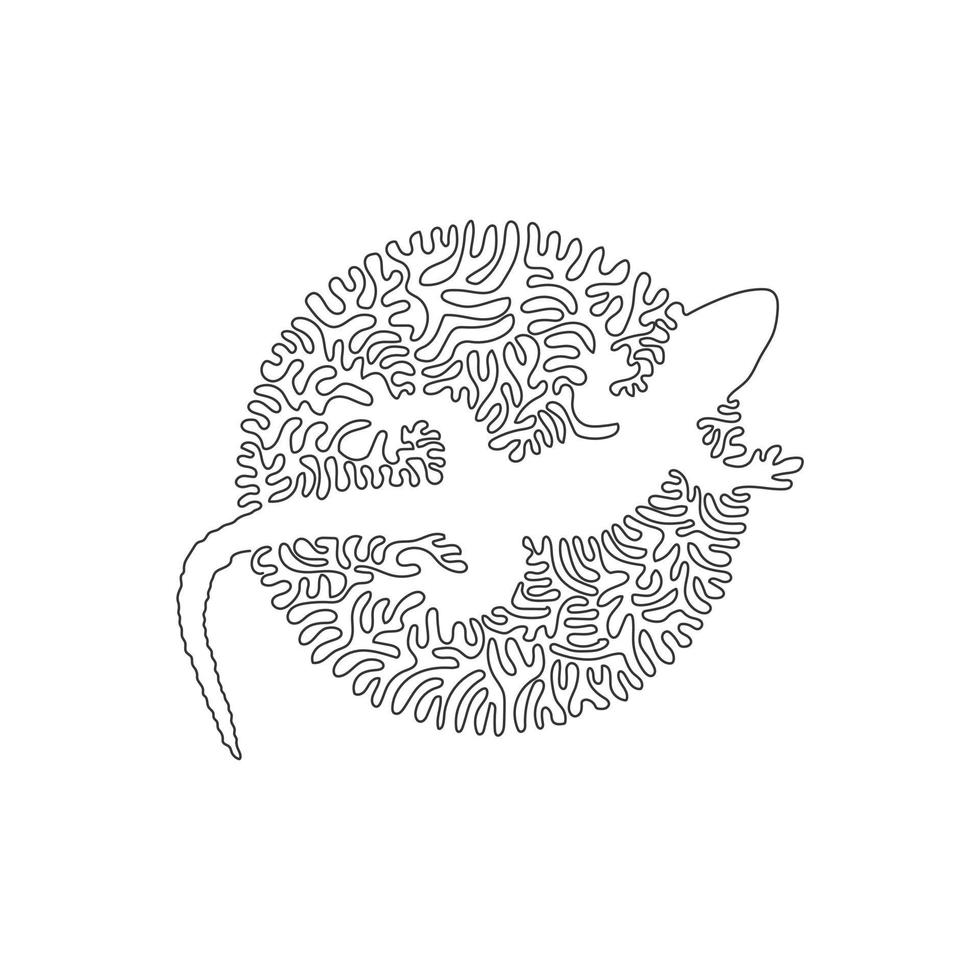 Continuous one curve line drawing of exotic reptiles abstract art in circle. Single line editable stroke vector illustration of lizard sticks out its tongue for logo, icon, syimbol, poster wall decor