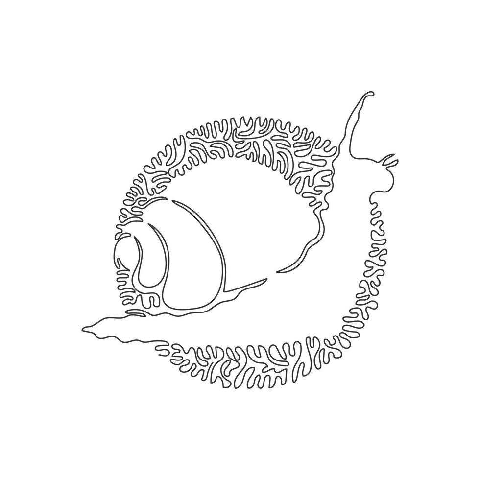 Single one curly line drawing of adorable snail abstract art. Continuous line draw graphic design vector illustration of snails have small shell  for icon, symbol, company logo, and poster print decor