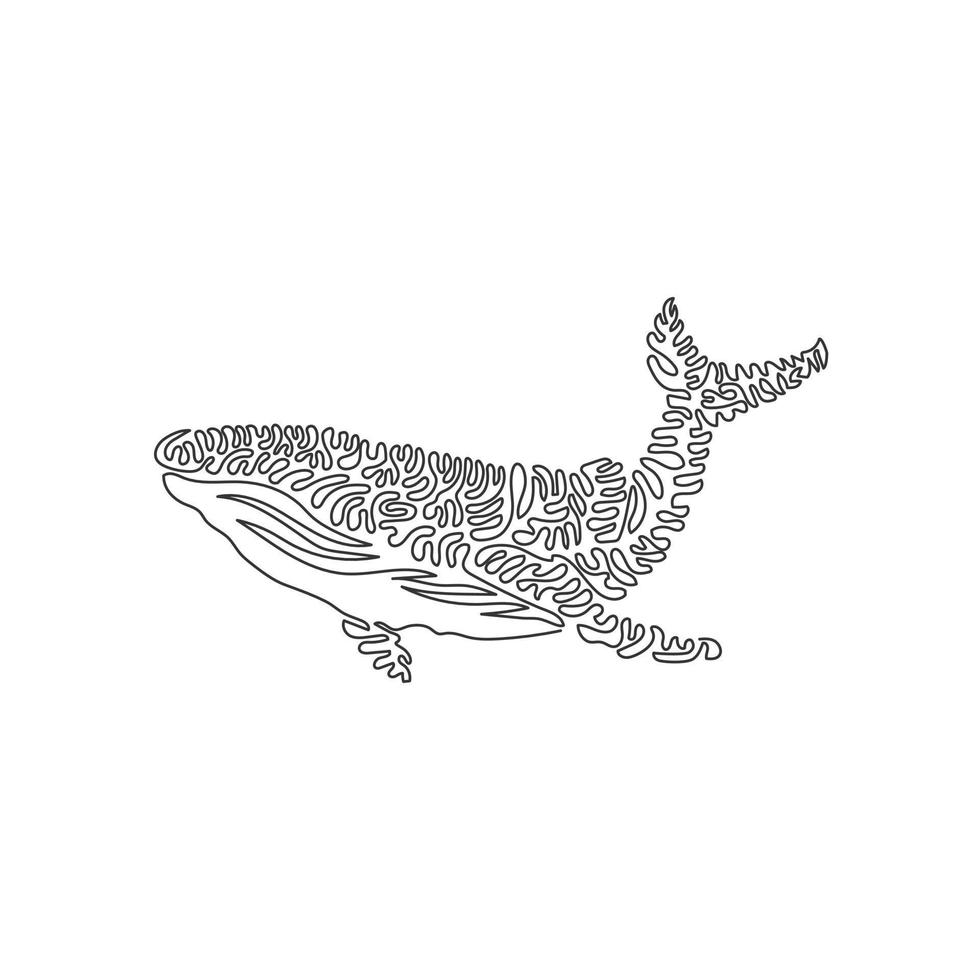dibujo de una sola línea rizada de arte abstracto de ballena enorme. dibujo de línea continua ilustración de vector de diseño gráfico de mamífero marino único para icono, símbolo, logotipo de empresa, decoración de pared de póster