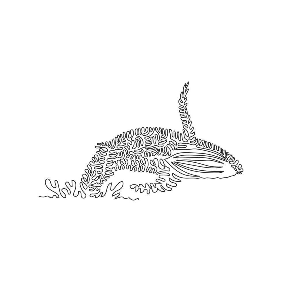 dibujo de línea continua de remolino único de arte abstracto de ballena enorme. dibujo de línea continua diseño gráfico ilustración vectorial estilo de mamíferos acuáticos para icono, signo, minimalismo decoración de pared moderna vector