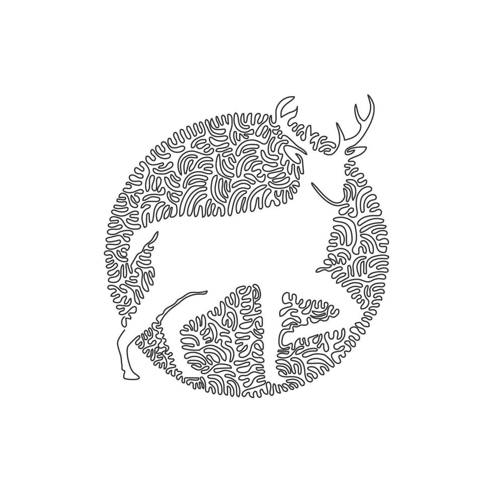 Continuous one curve line drawing cute deer abstract art in circle. Single line editable stroke vector illustration of deer symbol strength and nobility for logo, wall decor, poster print decoration