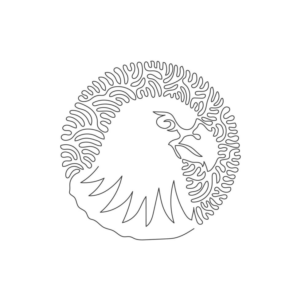 Continuous one curve line drawing of hawk has sharp beaks. Abstract art in circle. Single line editable stroke vector illustration of hawk bird of predatory for logo, wall decor, boho poster print