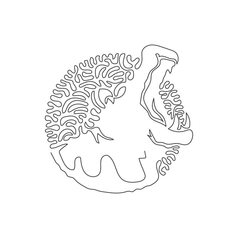 Single curly one line drawing of scary hippopotamus abstract art. Continuous line draw graphic design vector illustration of large canines hippo for icon, symbol, company logo, poster wall decor