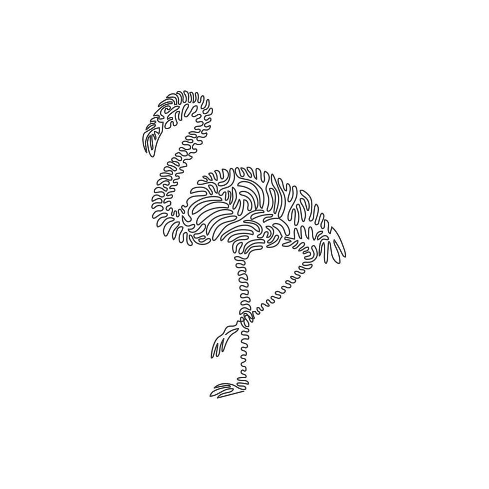 Continuous curve one line drawing abstract art. Flamingos are birds with long legs and necks. Single line editable stroke vector illustration of exotic flamingo for logo, wall decor, boho poster