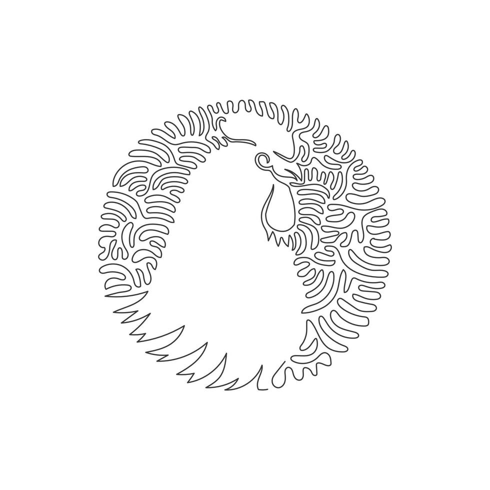 Single one curly line drawing abstract art. Fleshy rooster comb. Continuous line draw graphic design vector illustration of friendly domestic animal for icon, symbol, company logo, and pet lover club