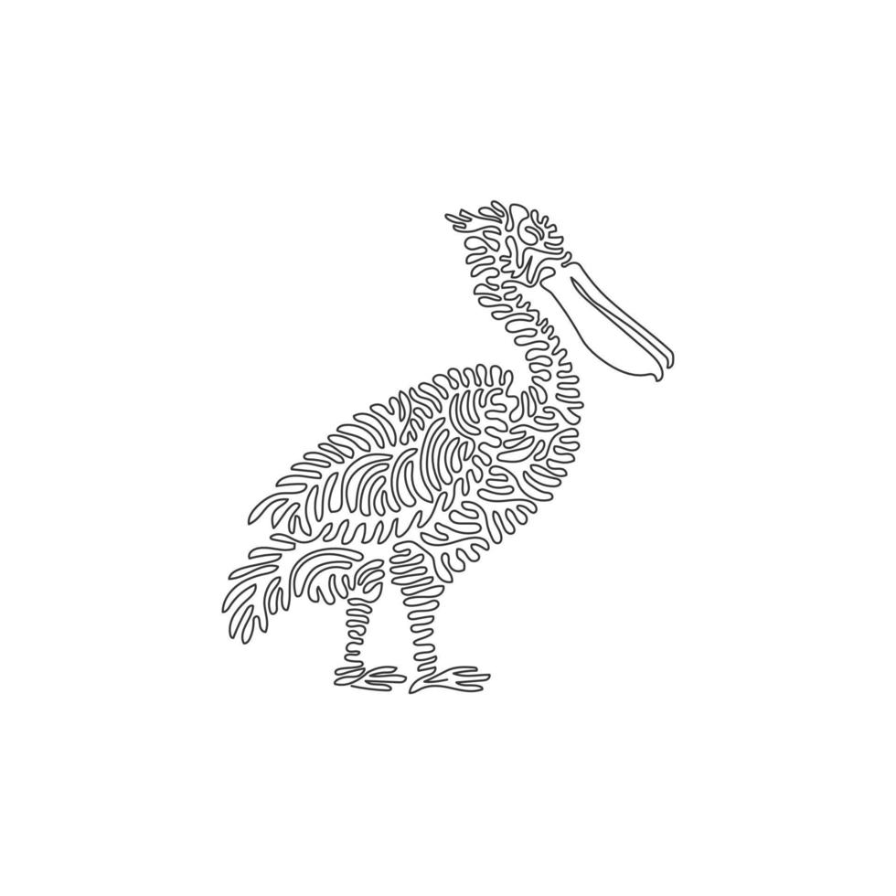 Continuous curve one line drawing of abstract art. Beautiful standing pelican. Single line editable stroke vector illustration of large water birds for logo, wall decor, boho poster print