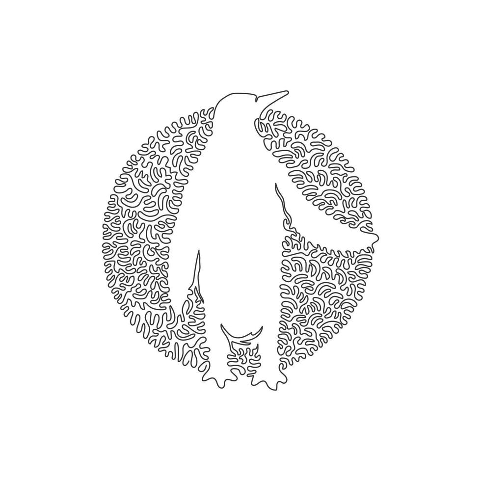 Single one curly line drawing abstract art. Cute penguin. Continuous line draw graphic design vector illustration of beautiful penguin for icon, symbol, company logo, and poster wall decor