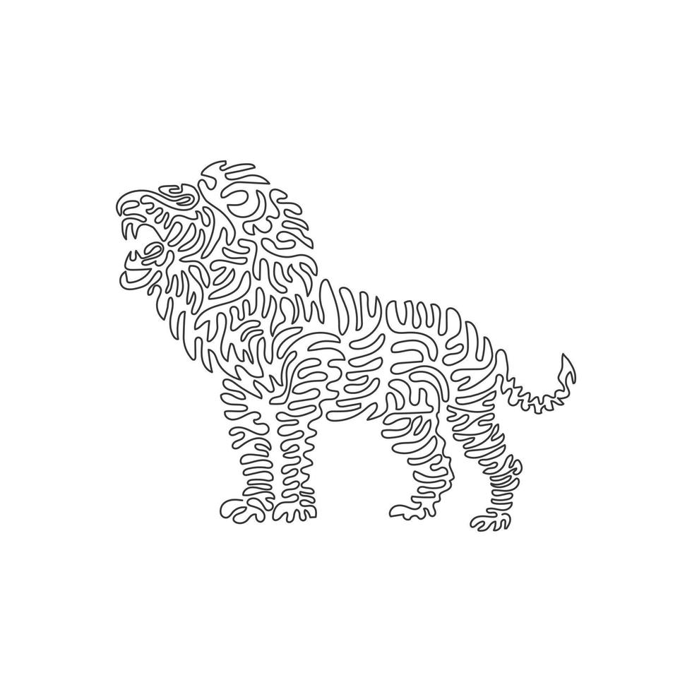 Continuous curve one line drawing of ferocious lion. Curve abstract art. Single line editable stroke vector illustration of lion inhabits grasslands, savannas for logo, wall decor, poster print decor