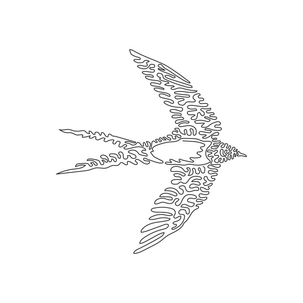 Single curly one line drawing of abstract art. Swallows spend much time in the air. Continuous line draw graphic design vector illustration of beautiful swallow for icon, sign, symbol, company logo