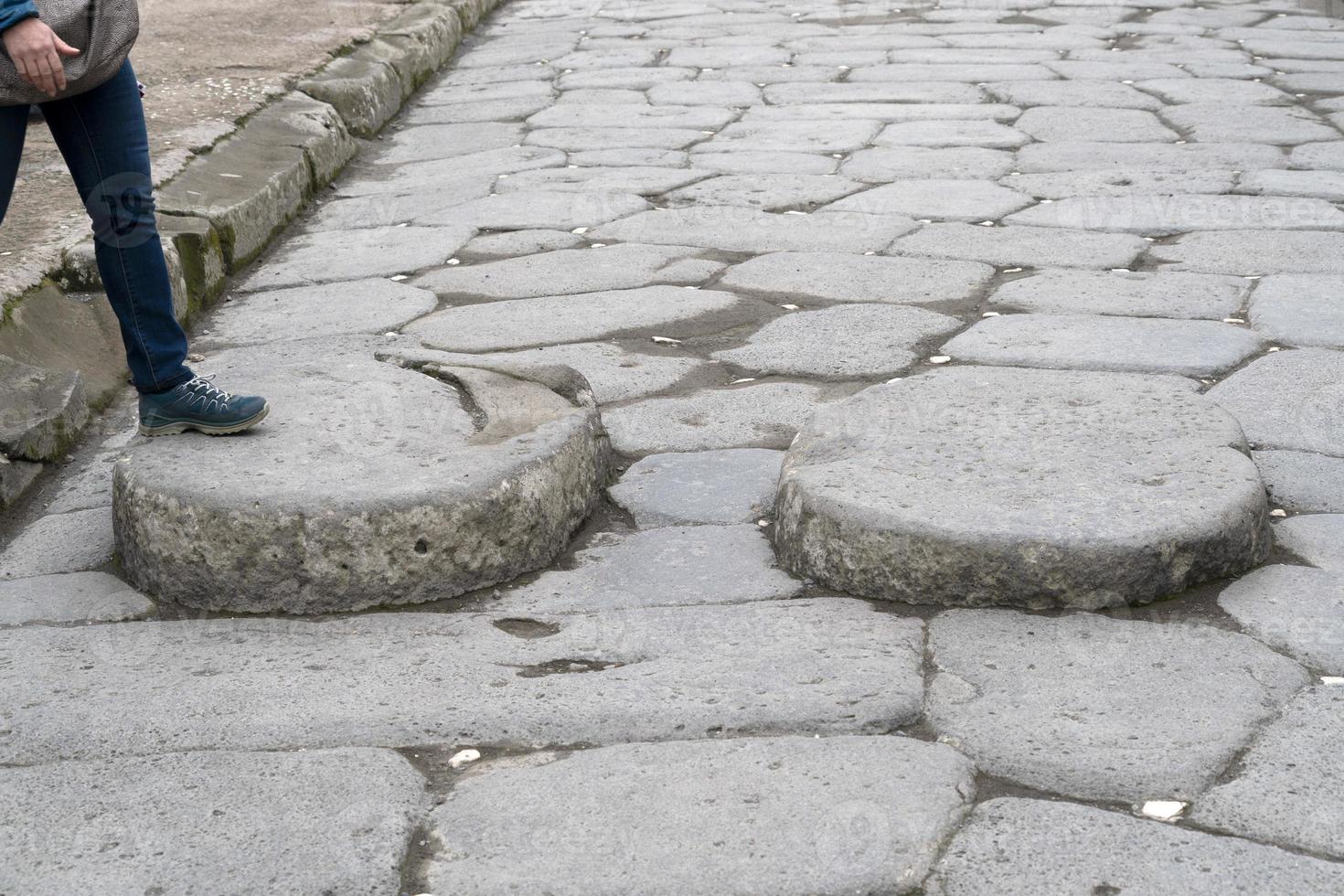 pompei ruins roman path street pedestrian walk photo