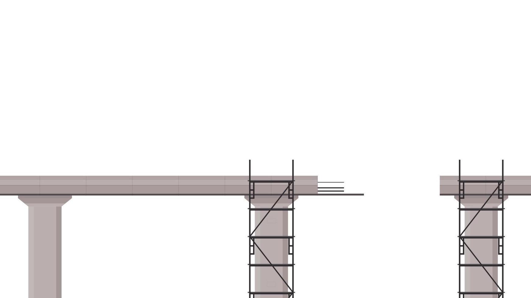 Road side vector. Scaffolding vector. Bridge pillar. Construction. Bridge posts under construction. Road fence.  Bridge over the way. vector