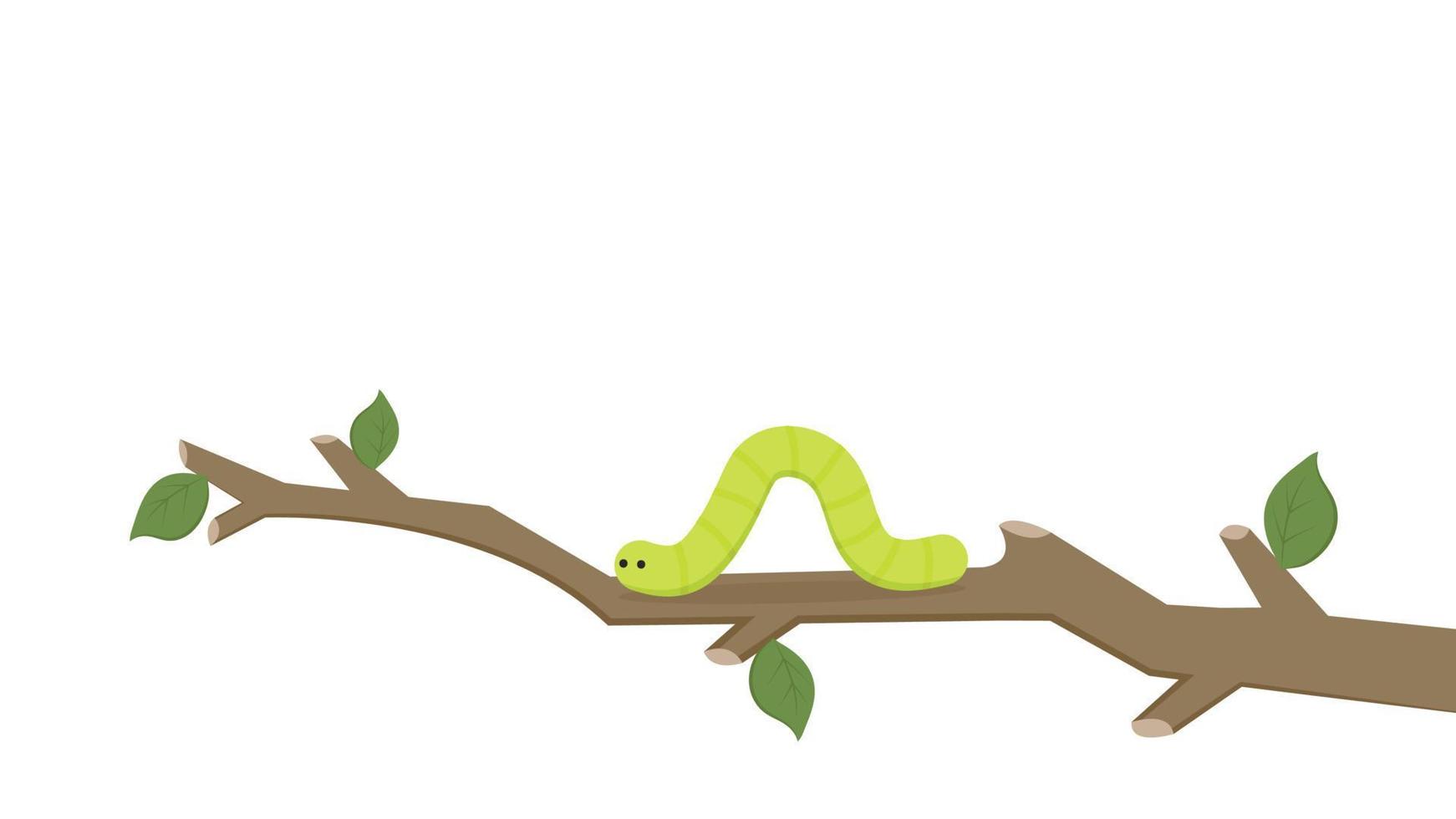 Green worm vector. worm cartoon vector. wallpaper. free space for text. Green worm on the tree vector