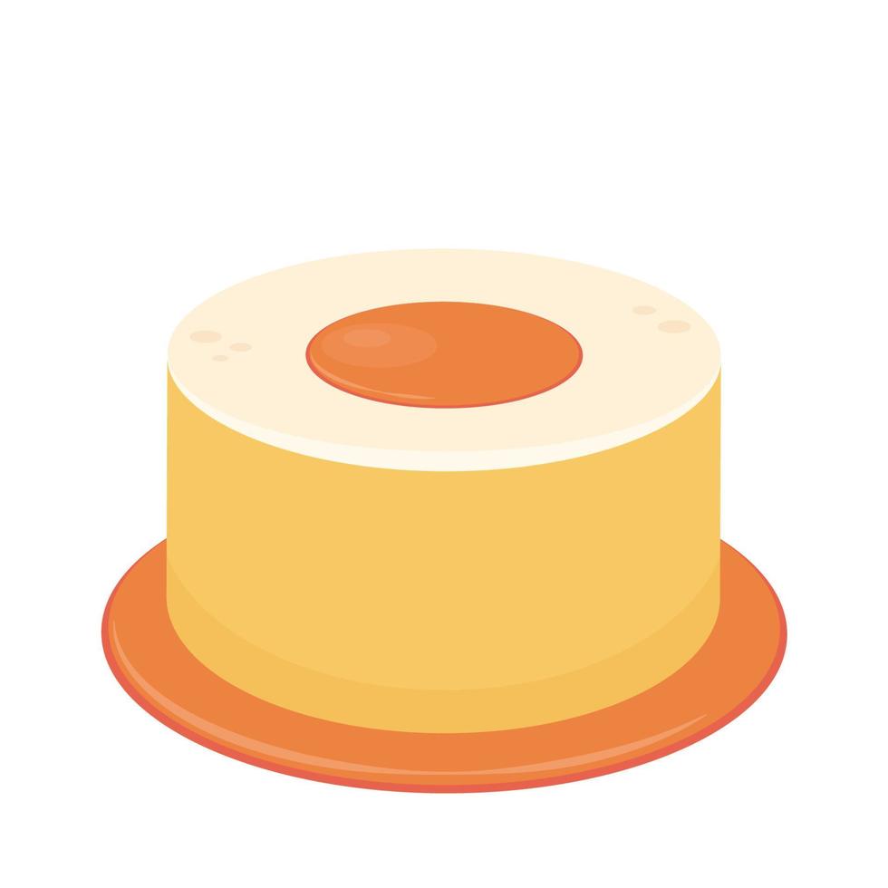 Pudding custard with caramel glaze. flat illustration in cartoon style isolation on a white background. vector