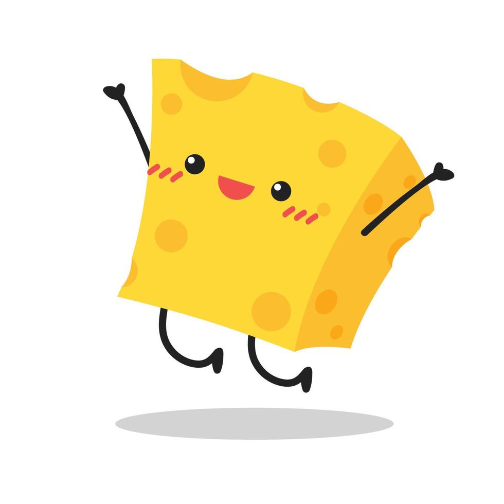 lindo personaje de queso feliz. emoticono de comida divertida en estilo plano. ilustración de vector de emoji lácteo.