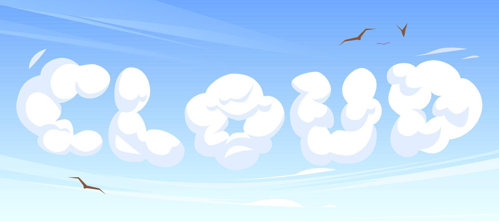 Cartoon word cloud in blue sky, heaven background vector