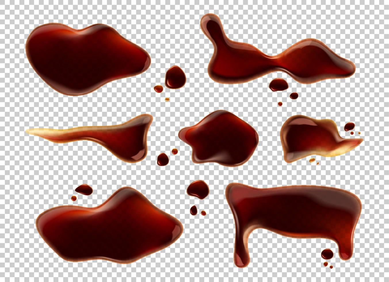 Spill soy sauce or cola puddle brown liquid drops vector