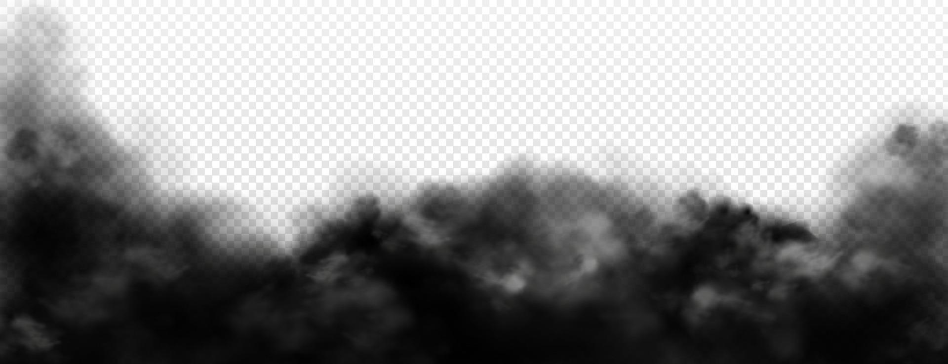 Black smoke clouds, dirty toxic fog, fume or smog vector