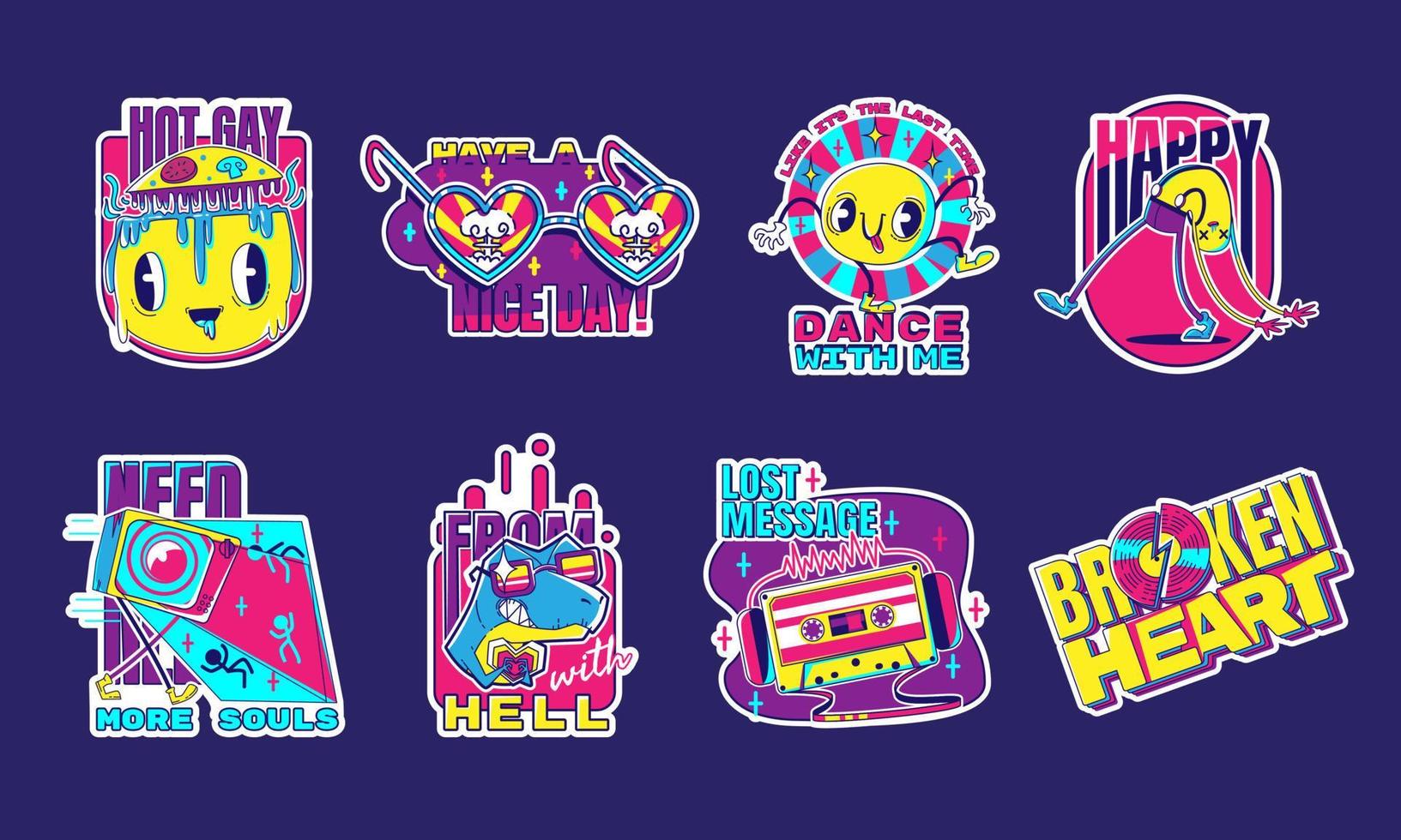 Retro stickers set isolated on background vector