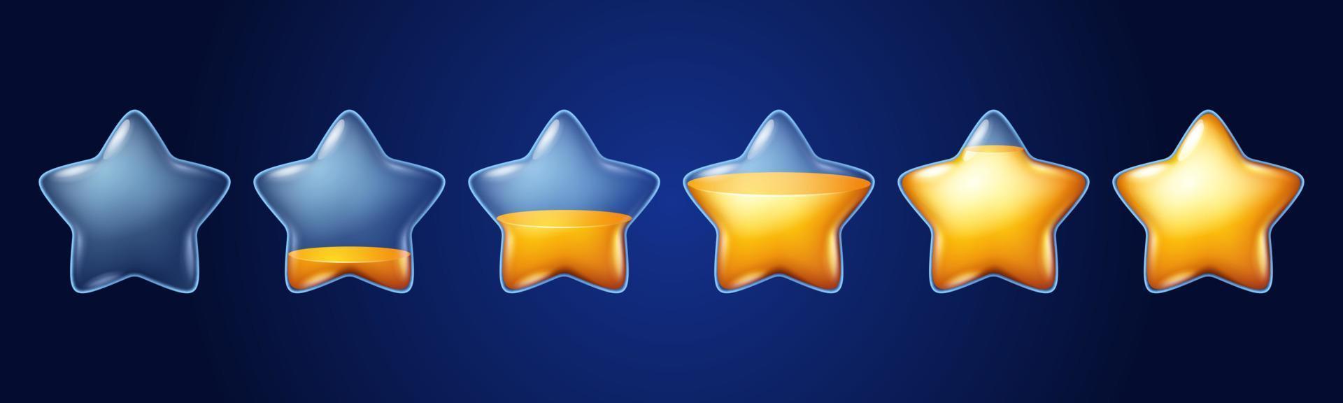 Gold stars game icons with fill progress vector