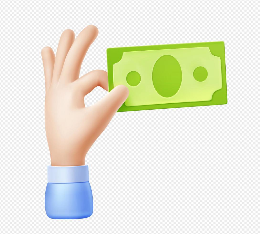 Hand with paper money bill, dollar banknote vector