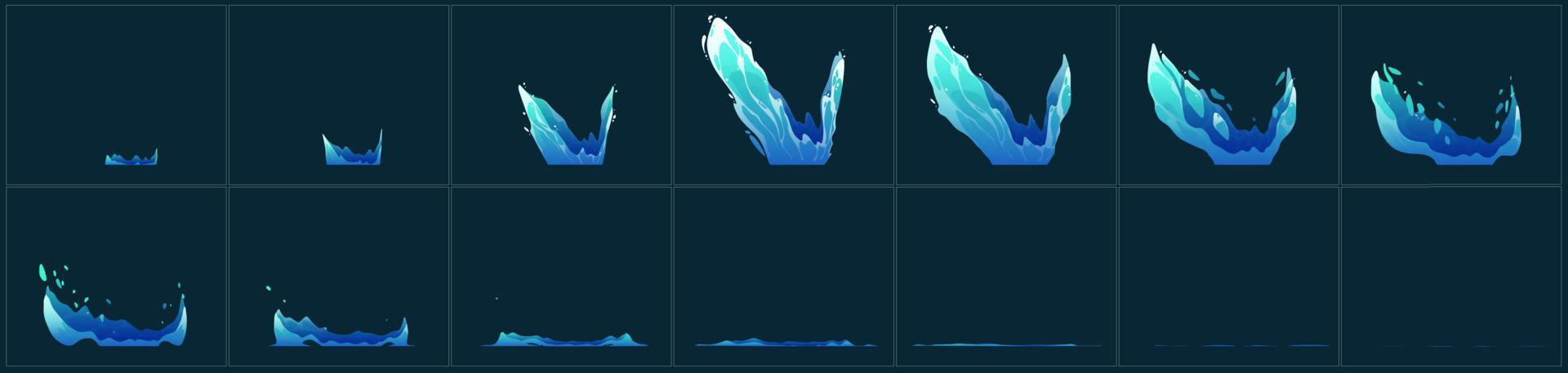 Water splash vfx animation sprite sheet stages vector