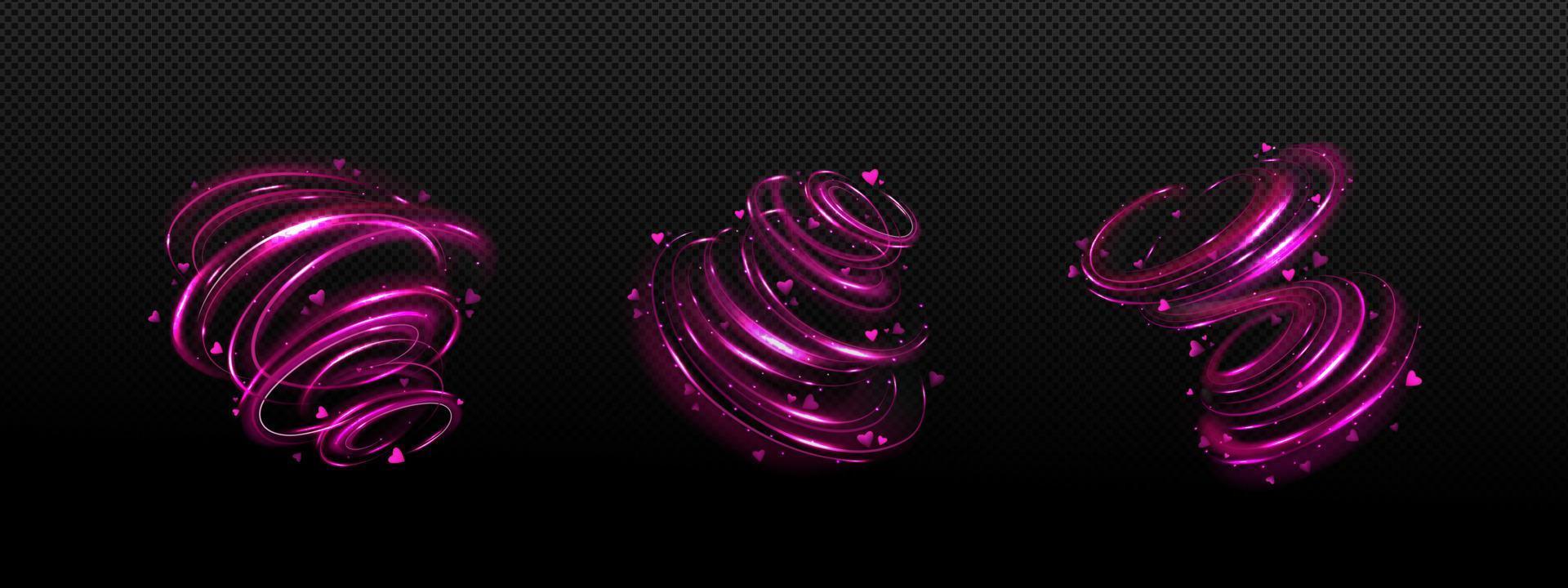 Pink steam swirls with hearts, love concept vector