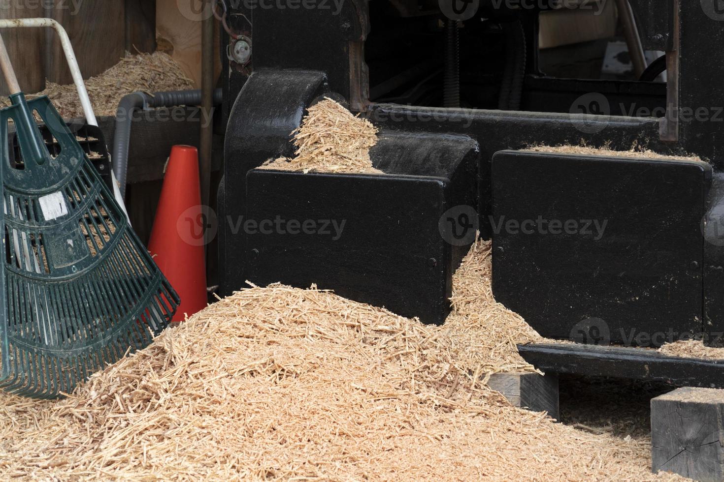 Wood chippings in sawmill detail photo