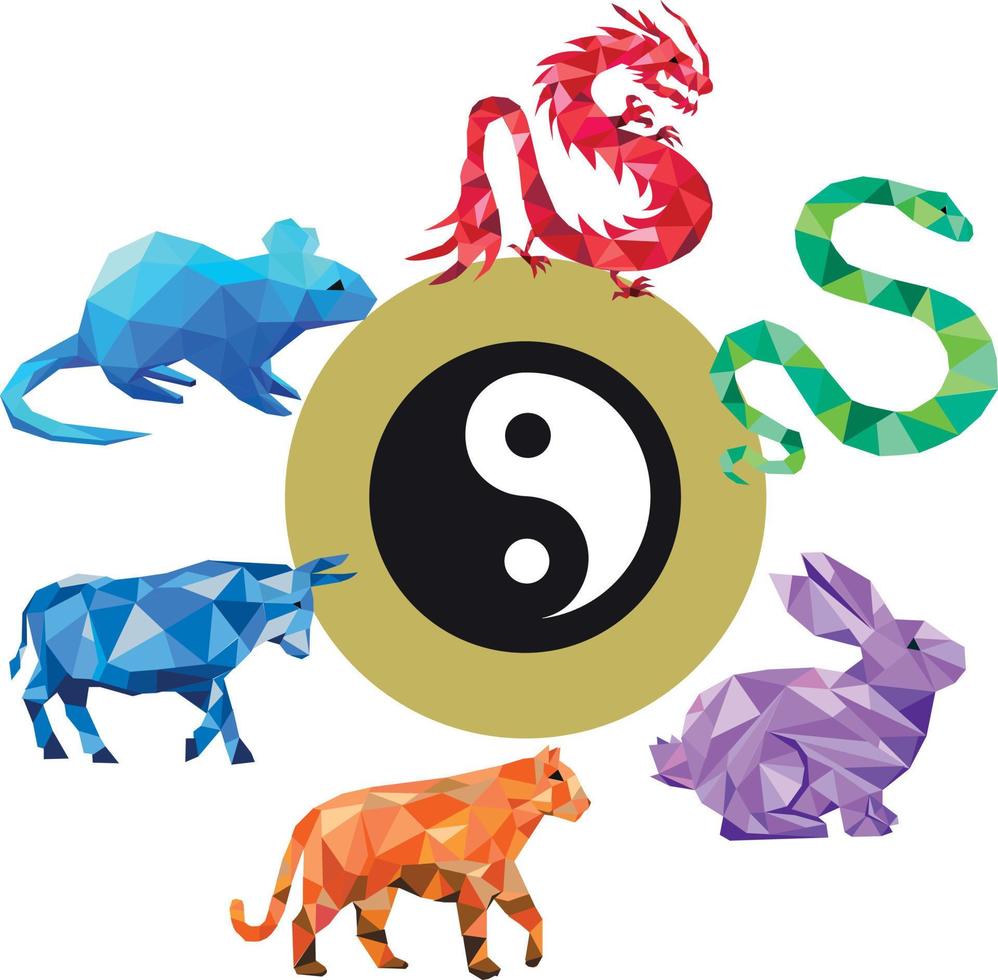 12 zodiac animals polygonal vector illustration