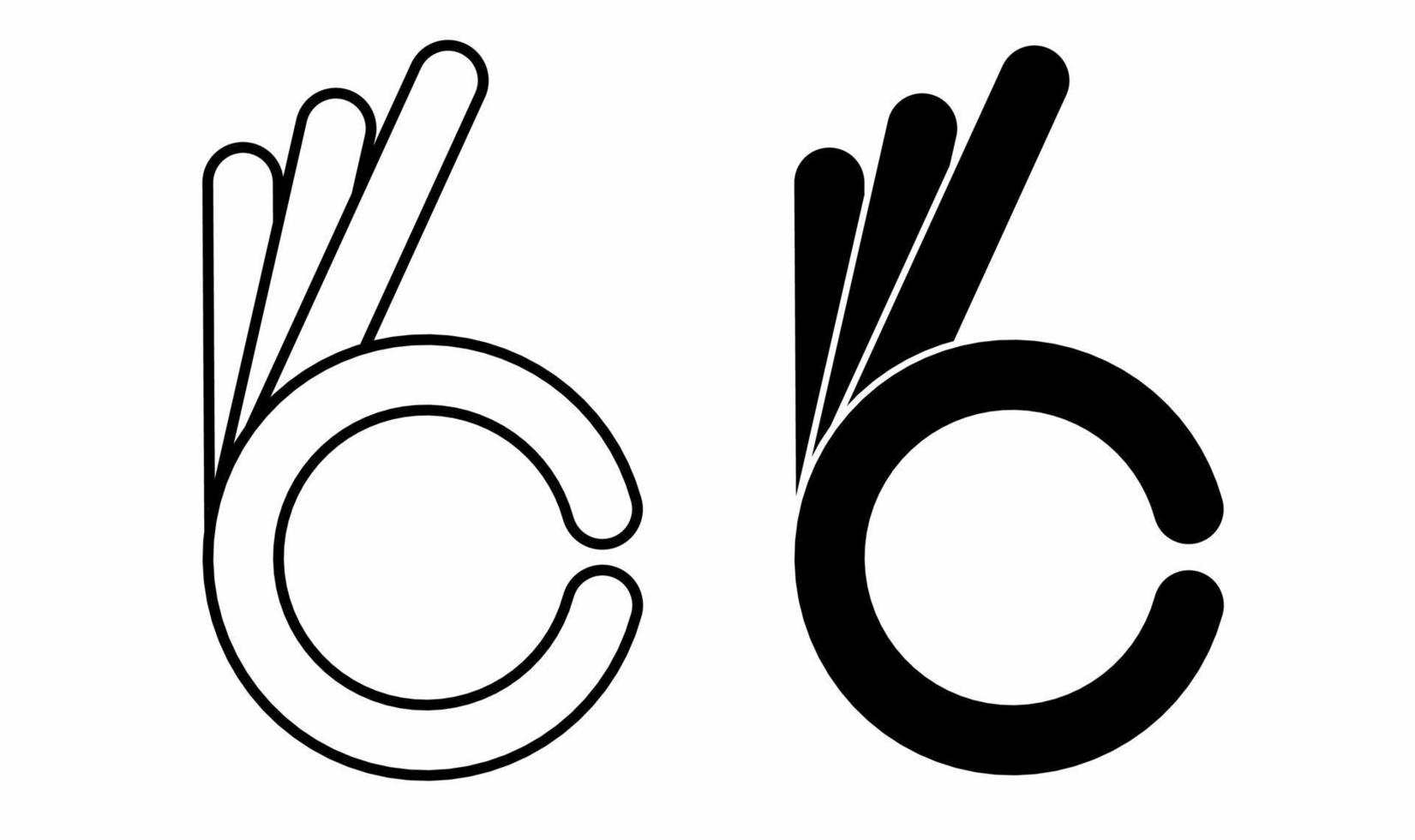 outline silhouette ok hand icon set isolated on white background vector