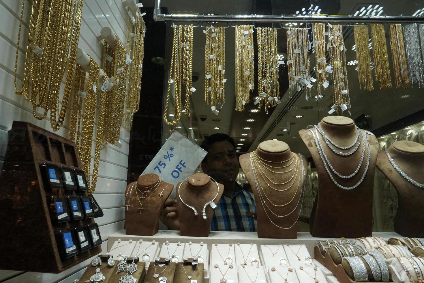 DUBAI, UAE - SEPTEMBER 3 2017 - The gold souk market at night photo