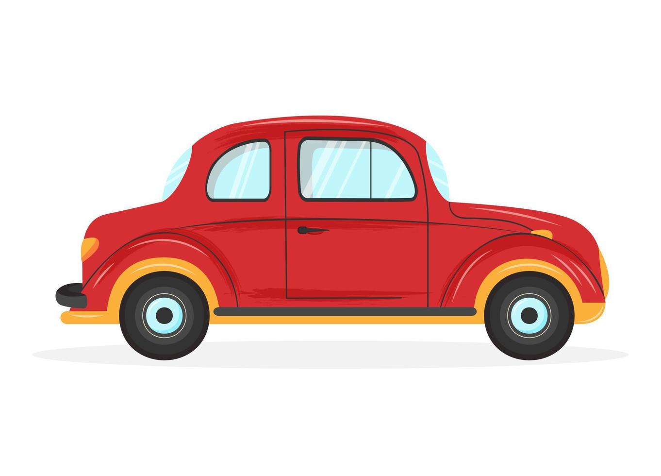 Retro red car isolated on white background. Cartoon vector illustration.