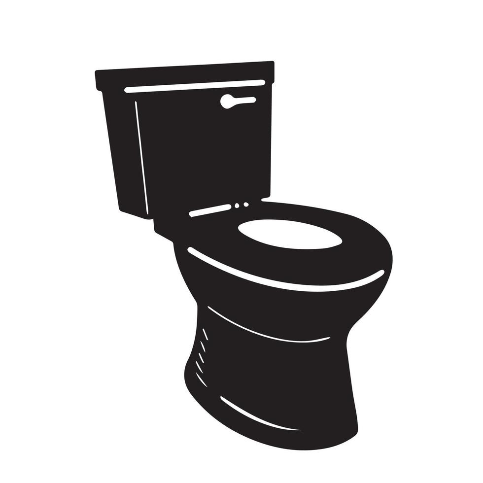 Toilet bowl vector icon silhouette illustration isolated on white background. Simple flat bathroom equipment drawing. Monochrome colored artwork.