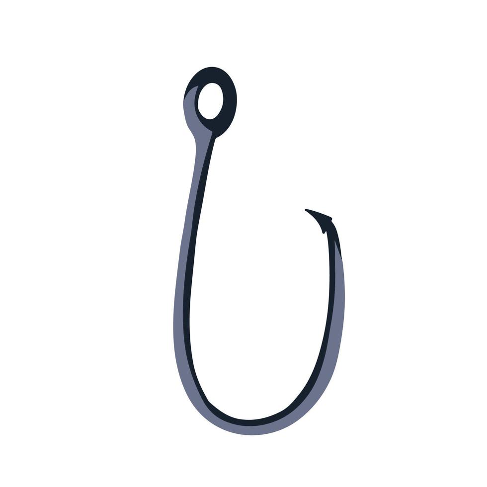 Flat cartoon fish hook vector illustration isolated on white background. Fisherman tool equipment drawing with simple flat art style.
